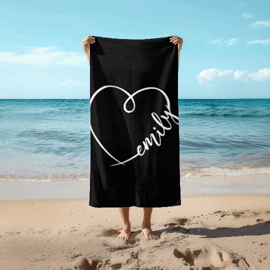 Emily Name Heart Calligraphy Beach Towels