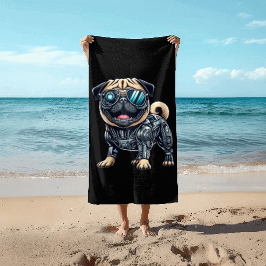Pug Cyborg - Bionic Robot Dog Beach Towels