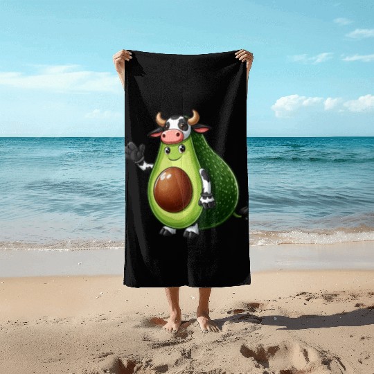 Avocado cow Beach Towels