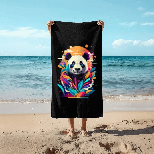Giant Panda Colourful - Cute Panda Bear Bamboo Beach Towels
