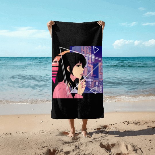 Retro 80's Japanese Lofi Vaporwave Aesthetic Sad A Beach Towels