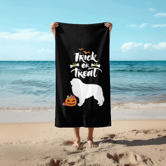 Trick Or Treat Great Pyrenees Dog Halloween Beach Towels