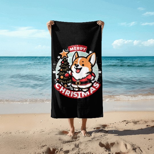 Retro Christmas Corgi Gifts For Dog Lovers Beach Towels