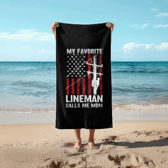 Mothers day my favorite lineman Beach Towels