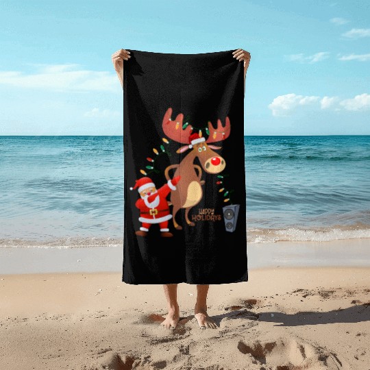 Christmas Lights Dabbing Santa Dancing Rudolph Beach Towels