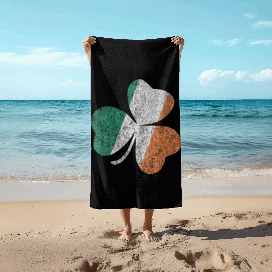 Ireland Flag Shamrock St Patrick'S Day Beach Towels