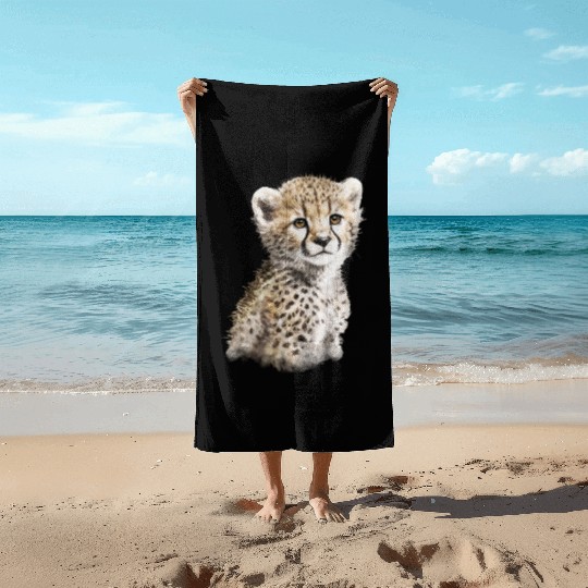 Baby Cheetah Cute Watercolor Painting Portrait Beach Towels