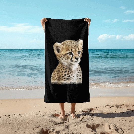 Baby Cheetah Watercolor Painting Portrait Beach Towels