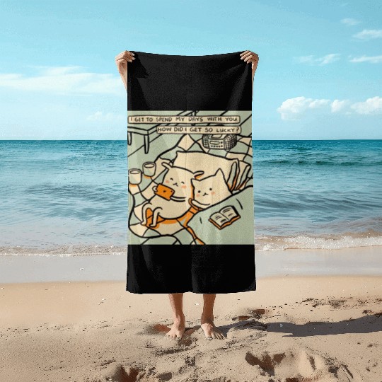 Lucky Cat Couple Lover Funny Kitty Motivation Love Beach Towels