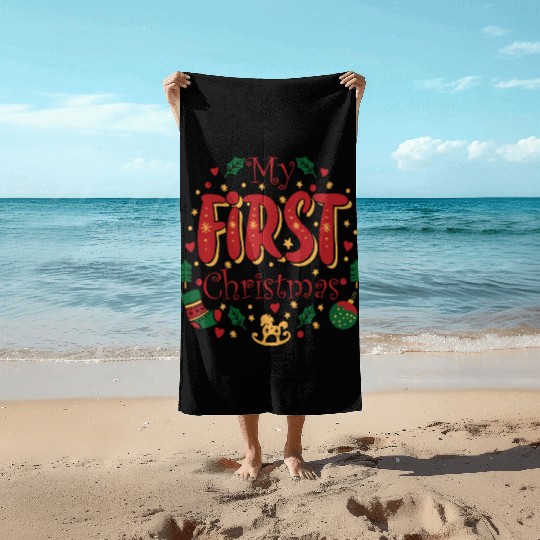 My First Christmas, Infant Baby Cute 1st Christmas Beach Towels
