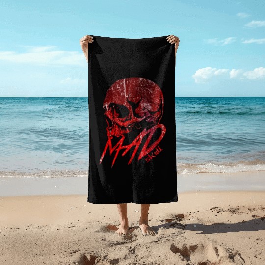 Red Skull with Lightning Graffiti Beach Towels