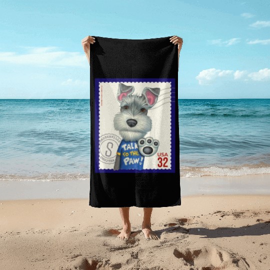 Cute Funny Schnauzer Stamp Beach Towels