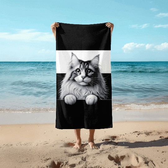 More Treats persian 1- Cute realistic cat drawing Beach Towels