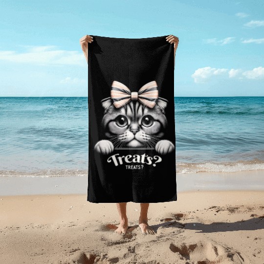Scottish fold More Treats 23 - Cute realistic cat Beach Towels