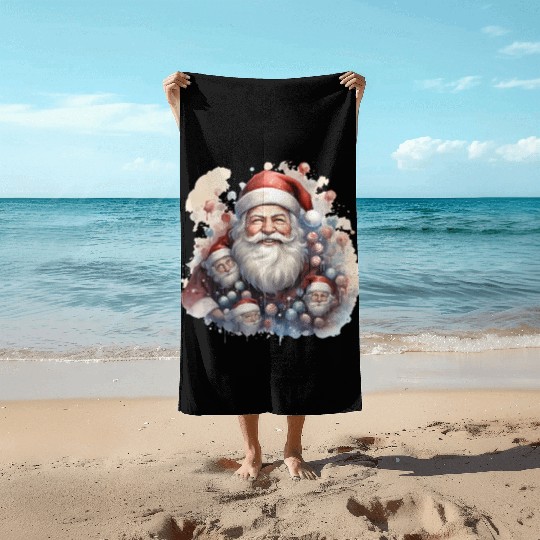 a jolly Santa Claus surround Beach Towels