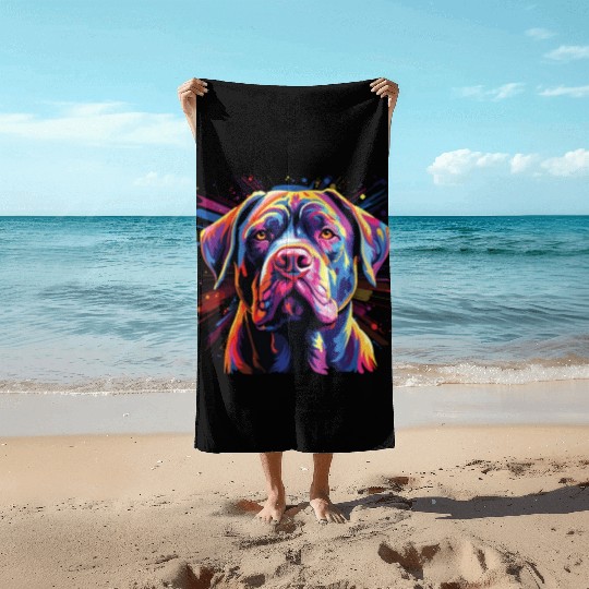 Watercolor Colorful Cane Corso Beach Towels