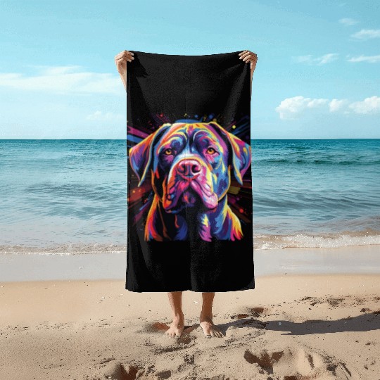 Watercolor Colorful Cane Corso Beach Towels