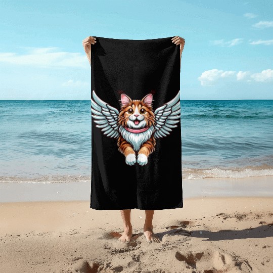 Maine Cat Angel - Majestic Cat with Wings Beach Towels