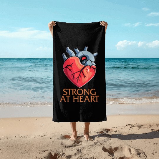 CHD Awareness Beach Towels, Strong At Heart Pumping Iron