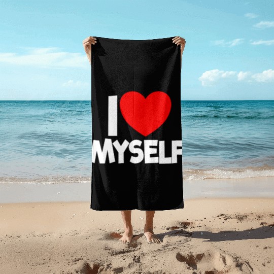 I Love Myself Red Heart Self Love Affirmation Beach Towels