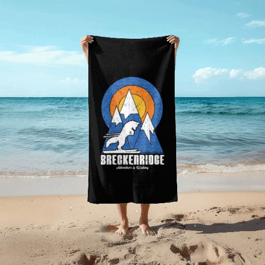 Retro Breckenridge Ski White Fox Beach Towels