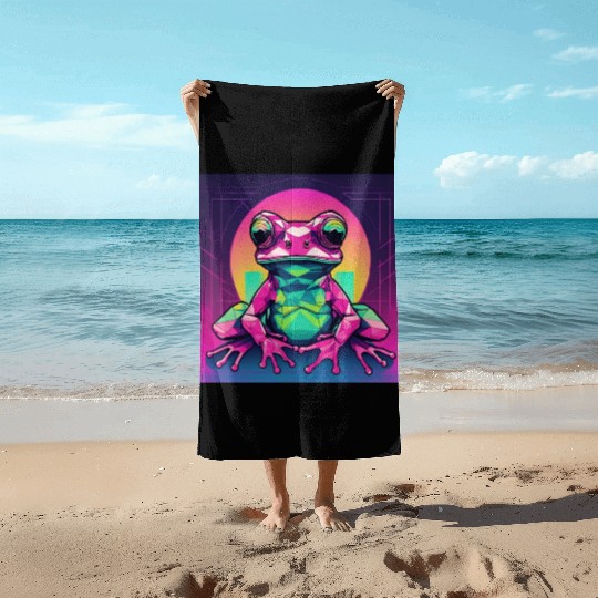 Geometric Synthwave Frog Beach Towels
