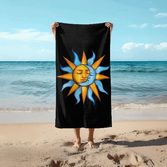 sun moon Beach Towels