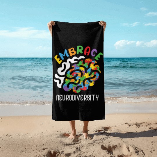 Embrace Neurodiversity Autism Brain Beach Towels