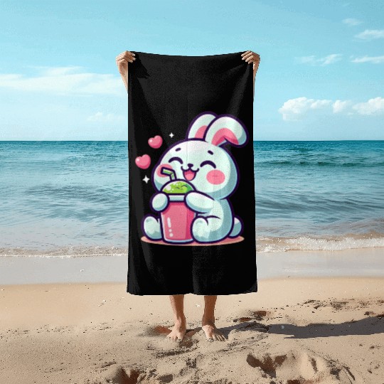 Rabbit Bubble Tea Kawaii Beach Towels