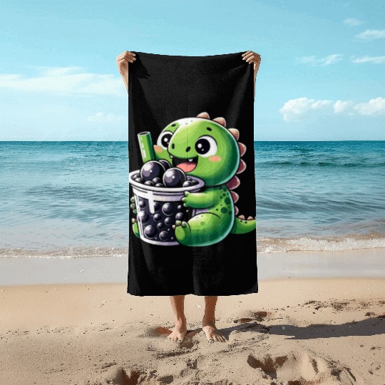 Boba Tea Dragon Kawaii Beach Towels