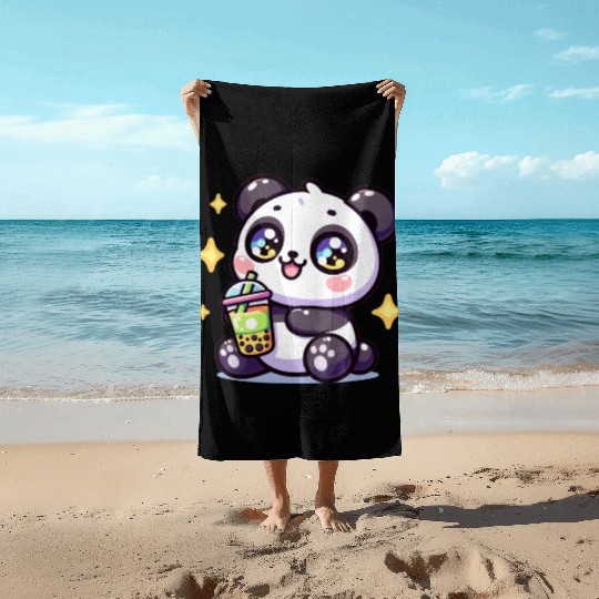 Panda Bubble Tea Boba Kawaii Beach Towels