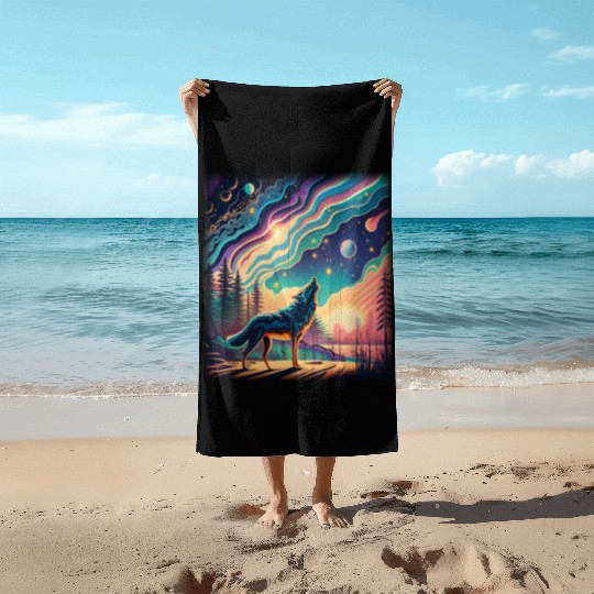 Majestic Wolf Howling At The Eclipse Beach Towels