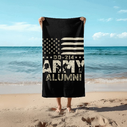 DD-214 Army Alumni Military US Flag Veteran USA Beach Towels