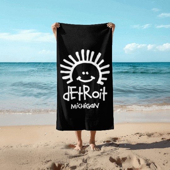 Detroit Michigan Sun Smiley Face Souvenirs Gifts Beach Towels