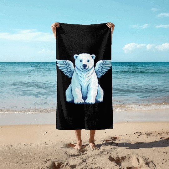 Bear Polar Bear Angel Wings Beach Towels
