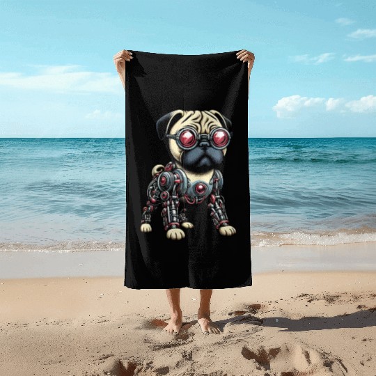 Dog Pug Robot Cyborg Mechanical Beach Towels