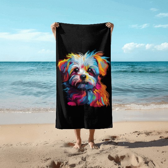 Watercolor Colorful Maltese Beach Towels