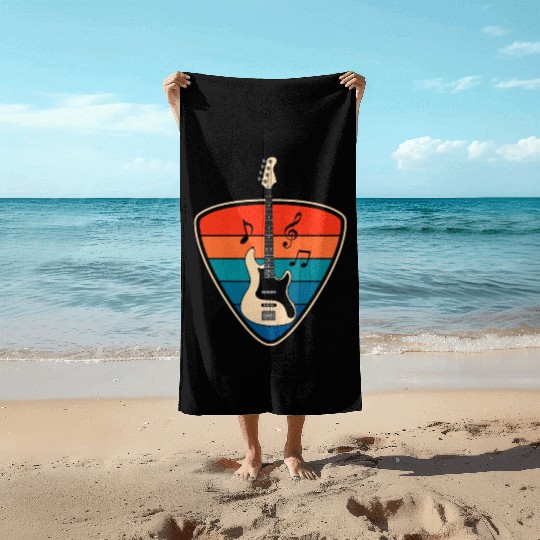 Retro Vintage Bass Guitar Pick music nout Guitari Beach Towels