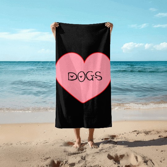 I Love Dogs Red Heart Beach Towels