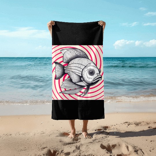 red striped fish Beach Towels