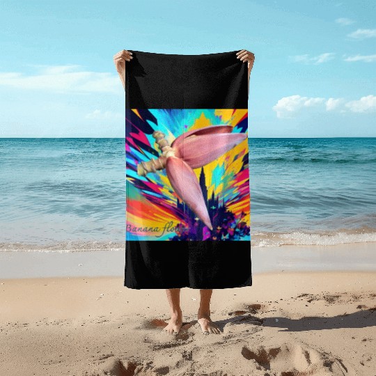 Banana flower Beach Towels