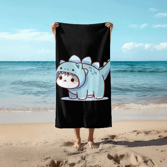 Cat in Stegosaurus Costume Beach Towels