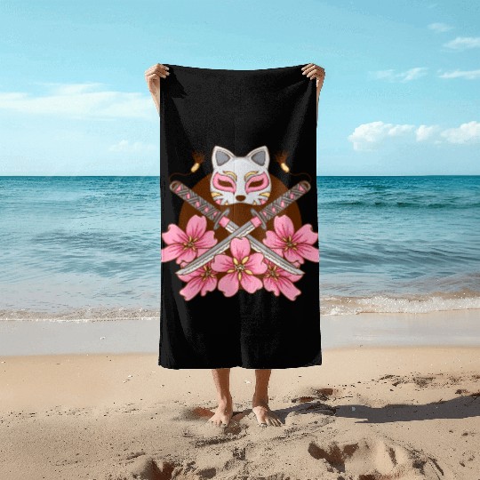 kawaii cat anime japanese retro men women Beach Towels