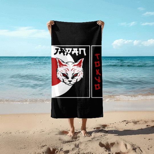 kawaii cat anime japanese retro Beach Towels