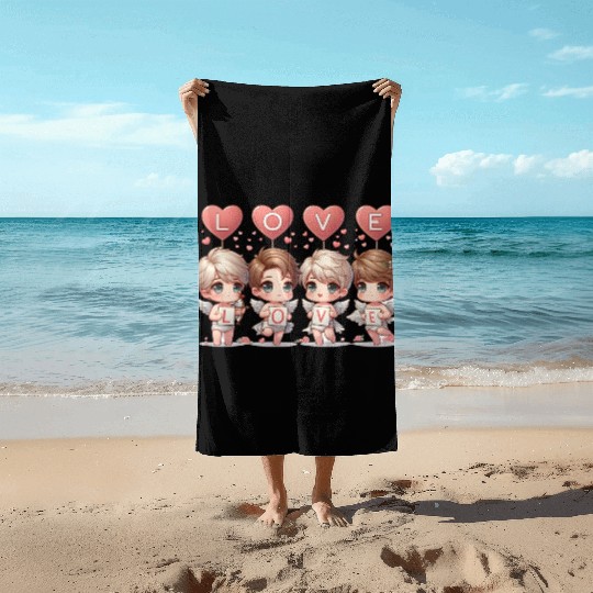 Cute Cupid Cherub Angel Low Poly Valentine's Beach Towels