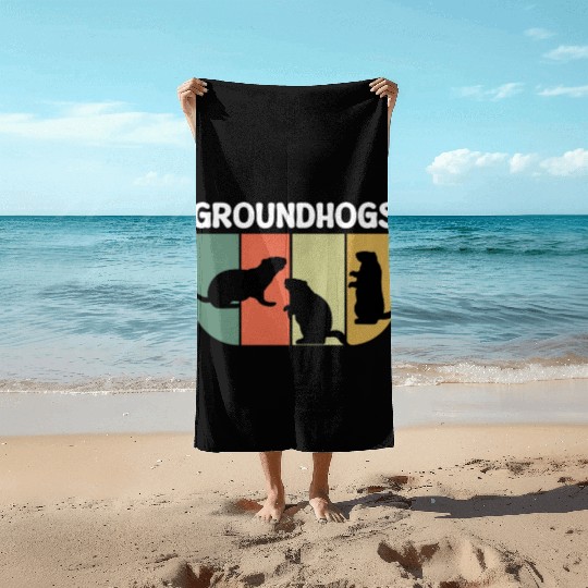 Groundhogs Retro Vintage Happy Groundhog Day Beach Towels