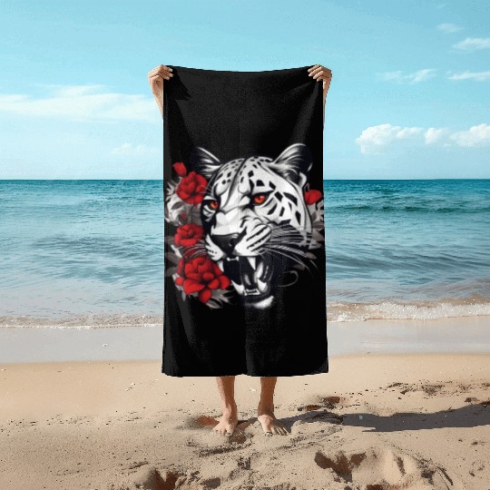 Dynamic Panther Embraces Kindness in Floral Glory Beach Towels