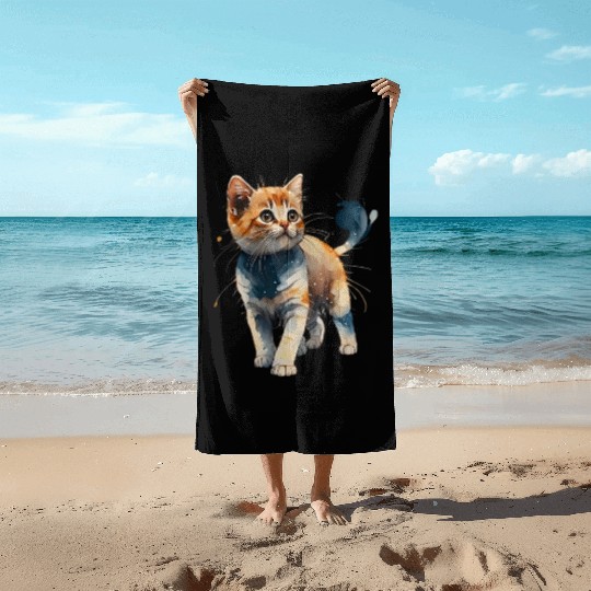 A wonderful cat walking Beach Towels
