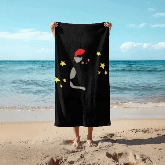 Meowy Christmas Beach Towels