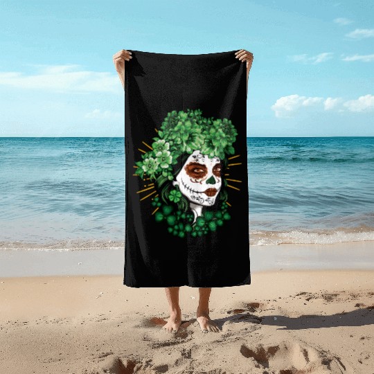 St Patrick's Day Dia De Los Muertos La Catrina Beach Towels